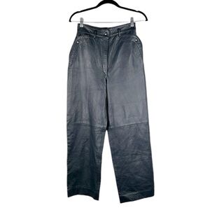 Vera Pelle Moto Navy 100% Real Leather Made in Italy Wide Leg Jeans Size 2